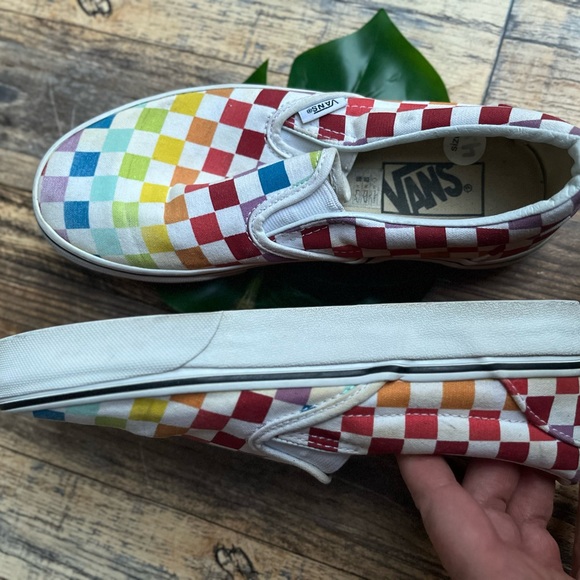 Vans Shoes - VANS OFF THE WALL RAINBOW CHECKERED SLIP ON CAMVAS SNEAKERS WOMENS 6 MENS 4.5